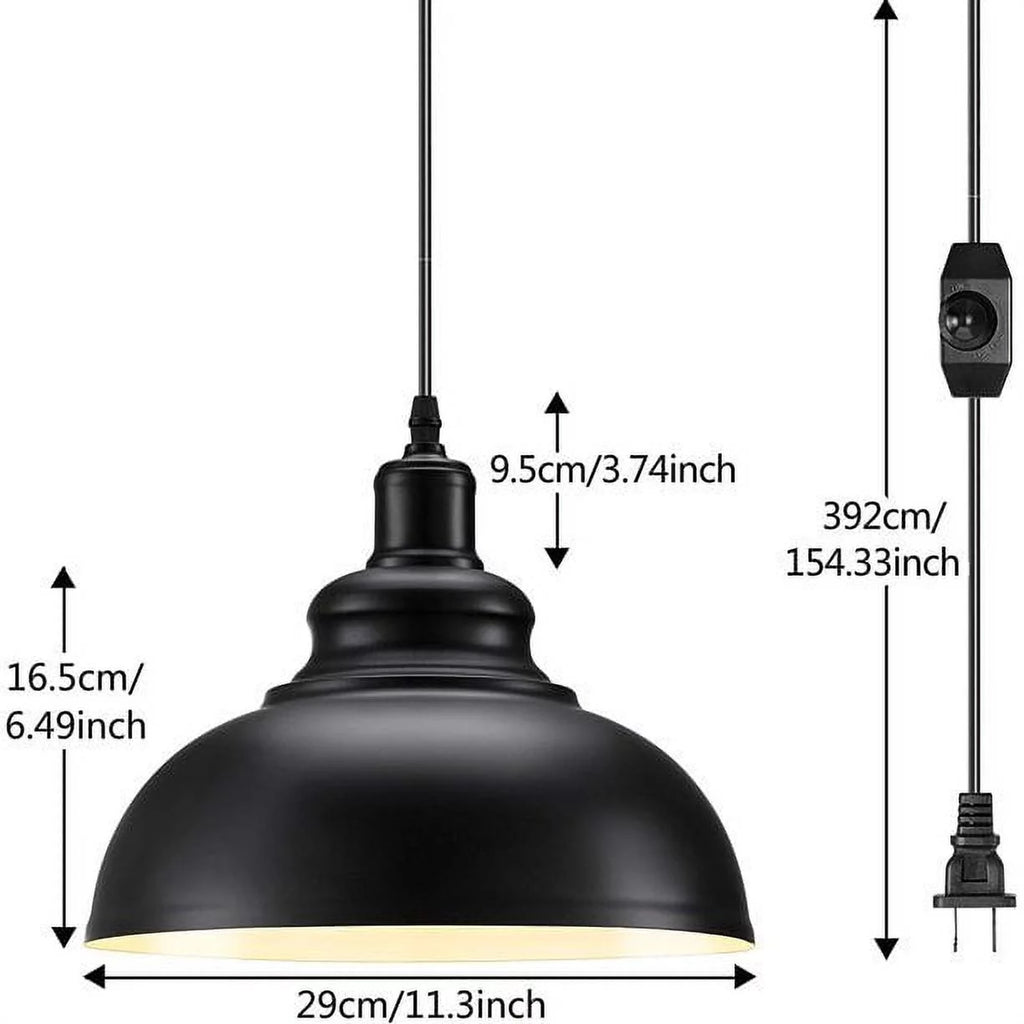 Plug in Barn Pendant Light with Cord Hanging Dome Light Fixture Y664