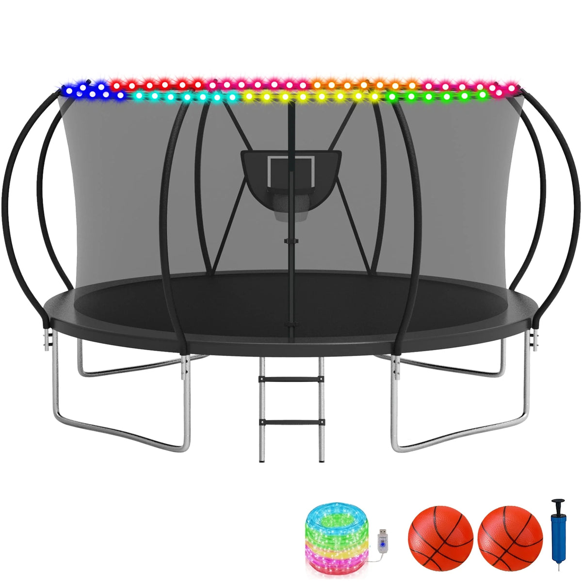 10FT 12FT 14FT 16FT Trampoline with Basketball Hoop & Light U788380