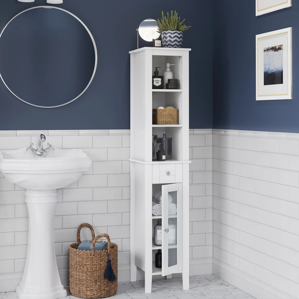 Slim Tall White Wood Cabinet W392