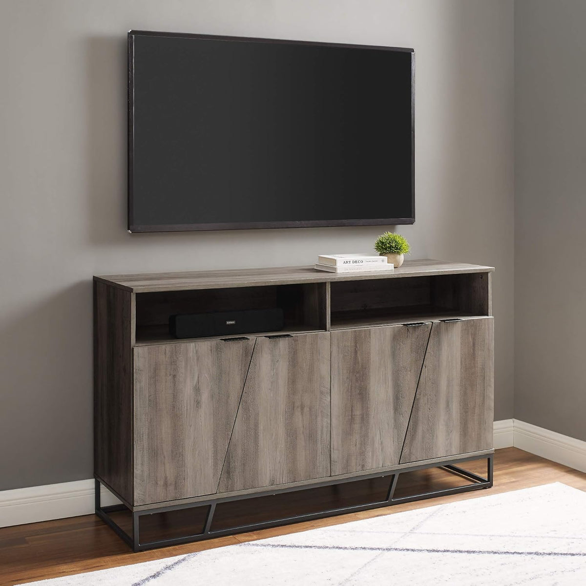 Dark Walnut Sideboard with Open Shelf Storage U8323