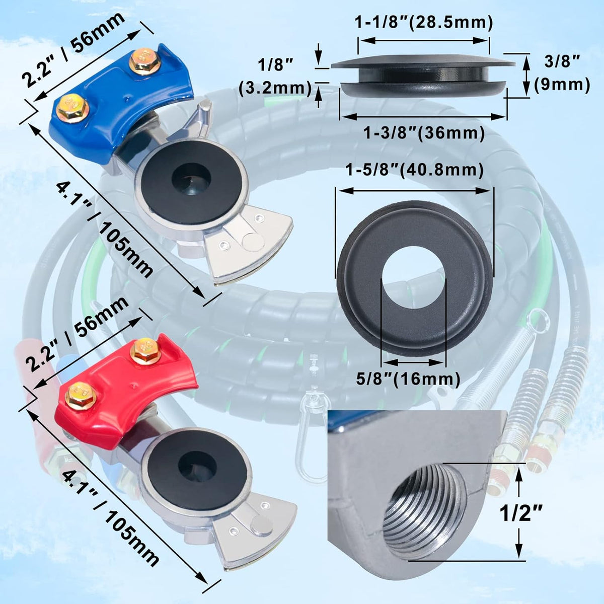 15 Ft 3 in 1 7 Way ABS Electrical Cable & Rubber Air Line Hose Assembly with Aluminum GladHands E126643