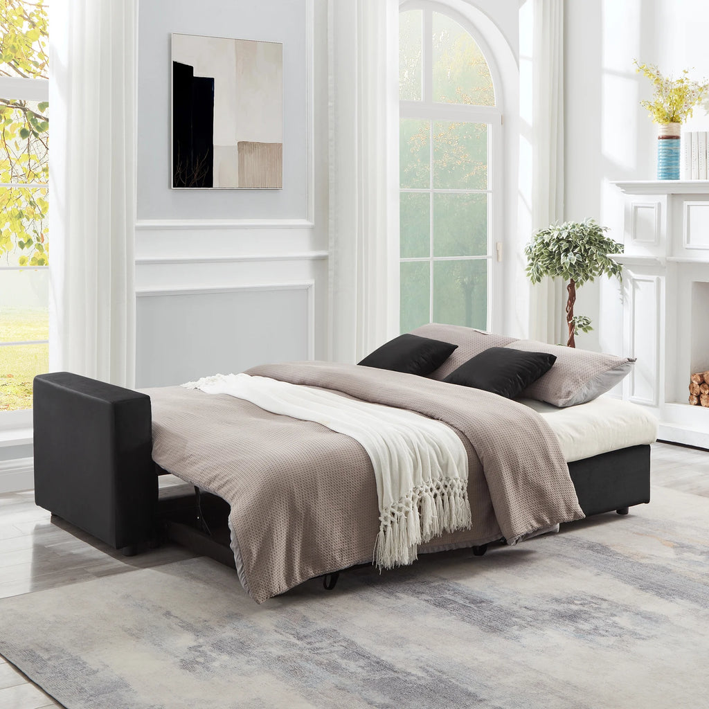 Velvet L Shaped Sleeper Sofa with Storage Chaise N420