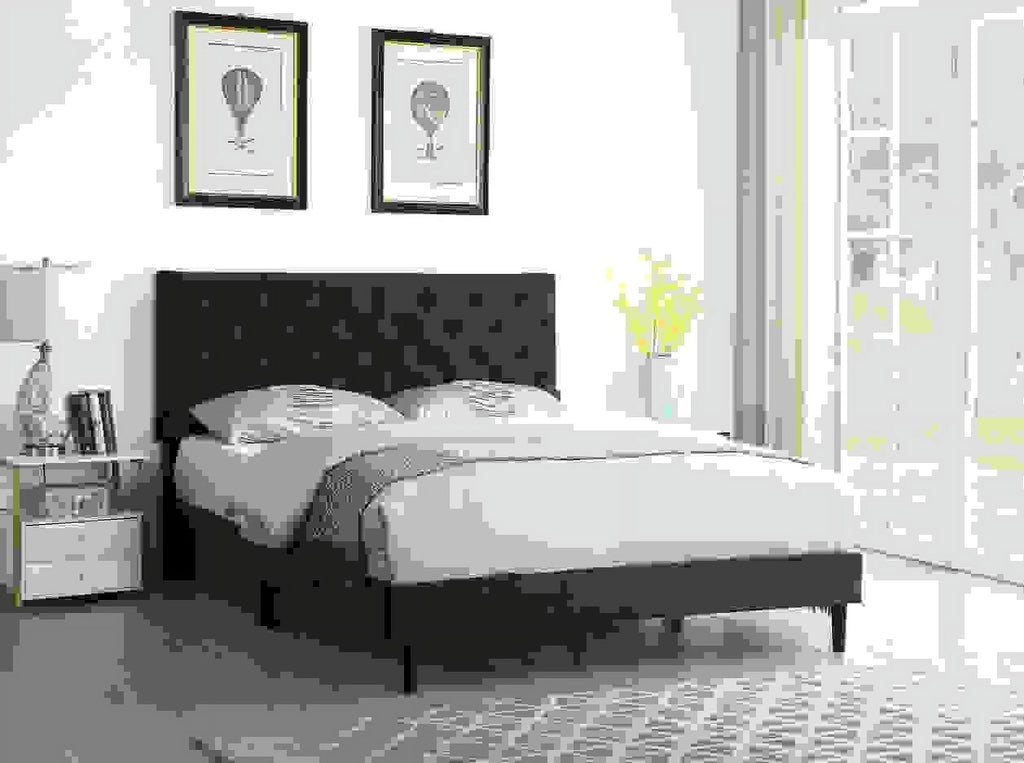 Gray Twin Upholstered Platform Bed Frame with Adjustable Headboard E606