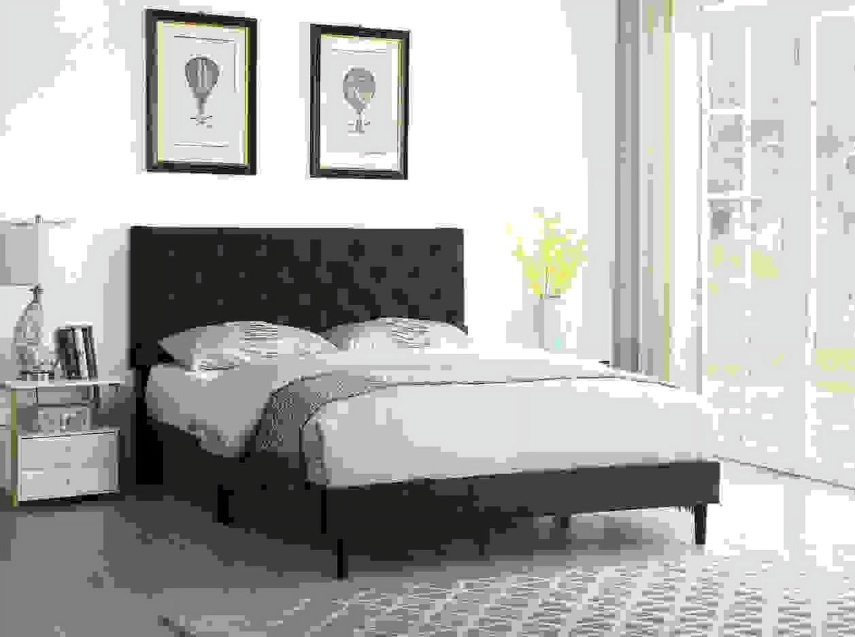 Gray Twin Upholstered Platform Bed Frame with Adjustable Headboard E606