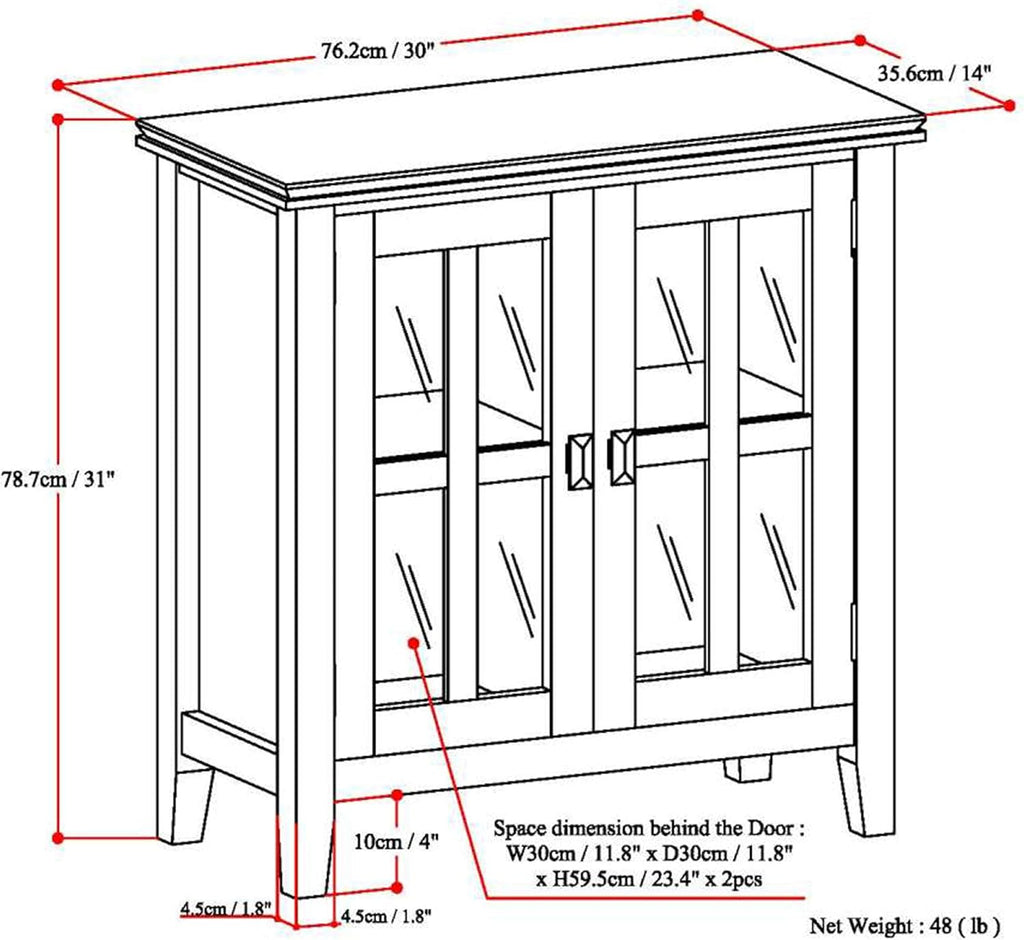 White 30 inch Low Storage Cabinet with 2 Glass Doors Y391