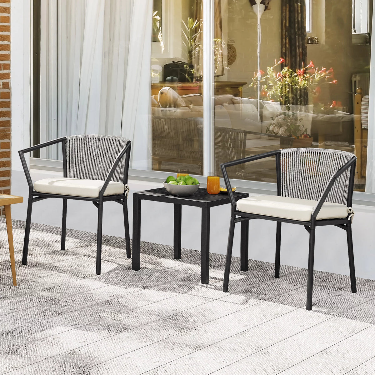 3-Piece Outdoor Wicker Bistro Set with Cushions G9389