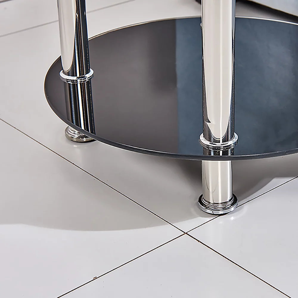 2-Tier Glass Top Chrome Finish Round End Table E8808
