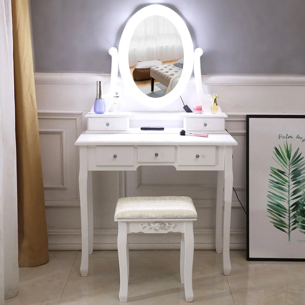 White 5 Drawer Dressing Table A9878