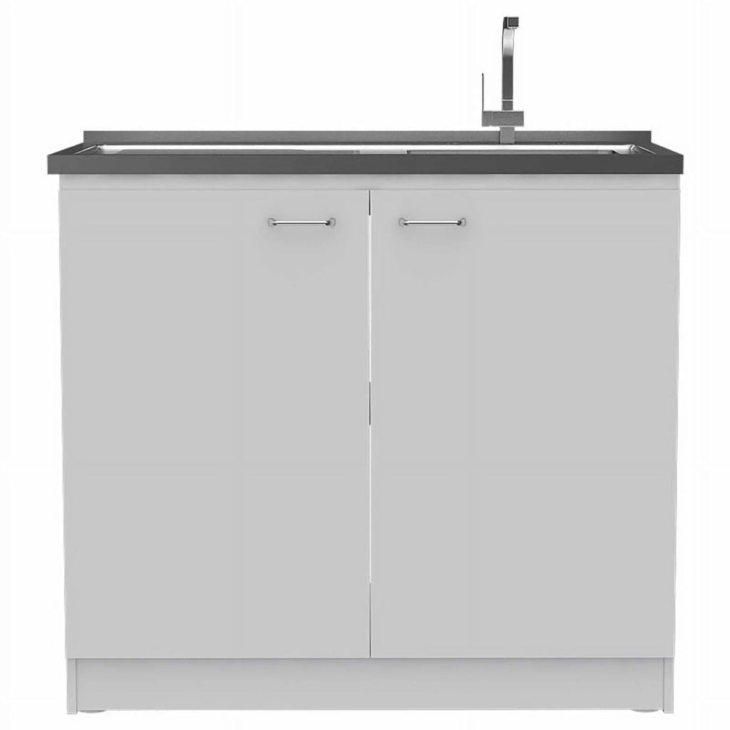 White Modern Engineered Wood Utility Sink with Cabinet N3871