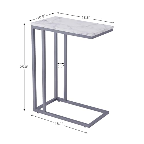 C-Shape Faux Marble Side Table with Metal Frame L313