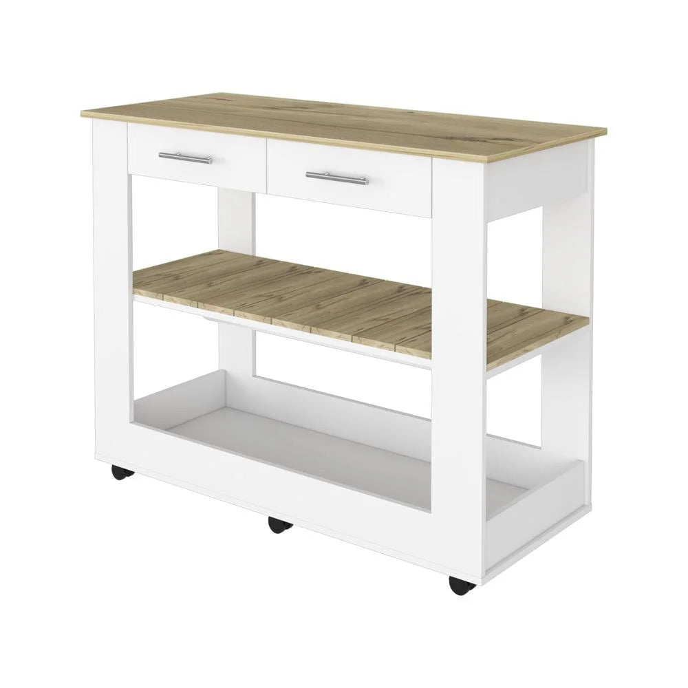 White Engineered Wood Kitchen Island with Two Drawers Y433