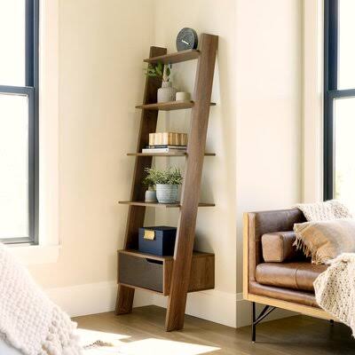 70x22 H Ladder Bookcase Rich Oak/Black M189