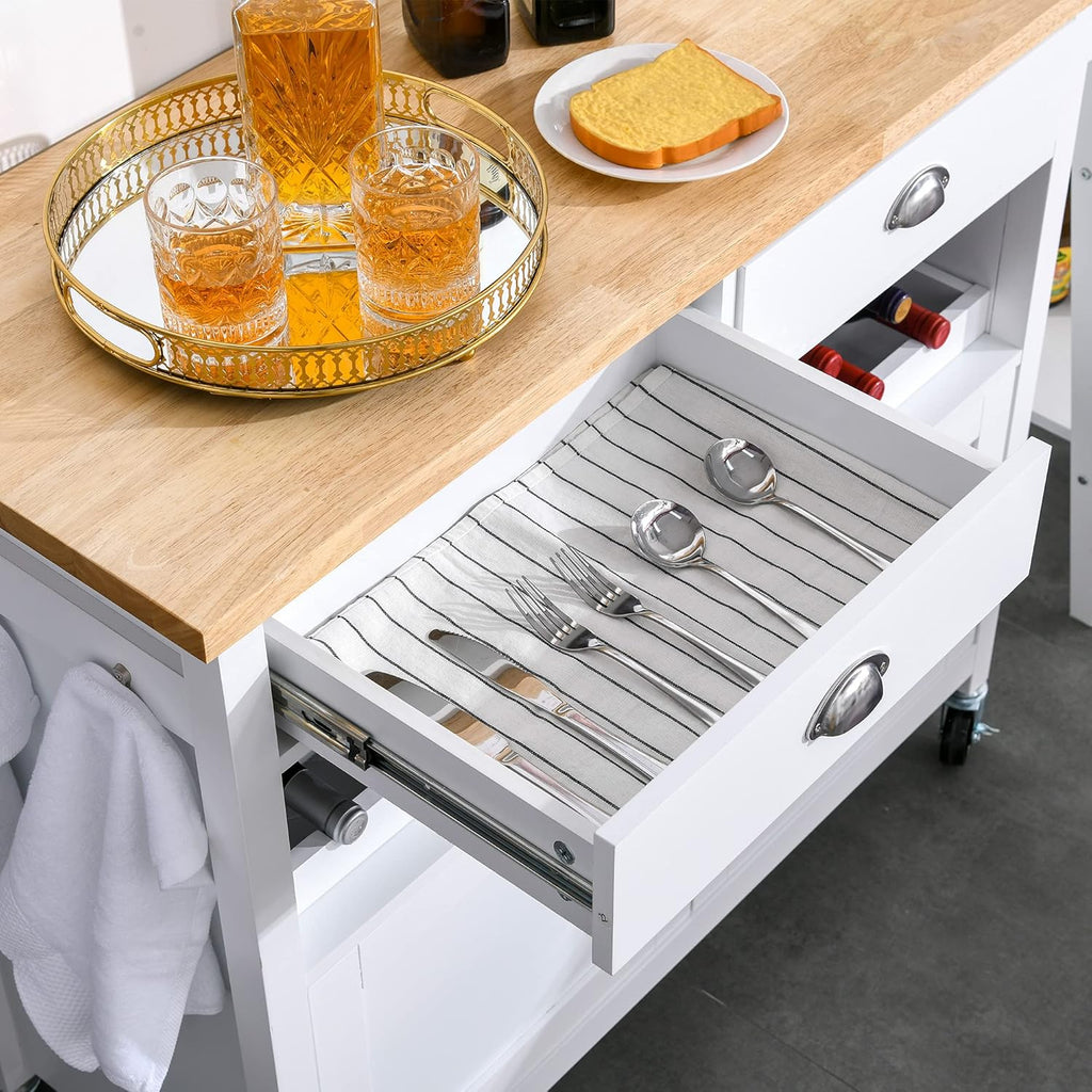 White Rolling Kitchen Island Cart with Drawer Z704141