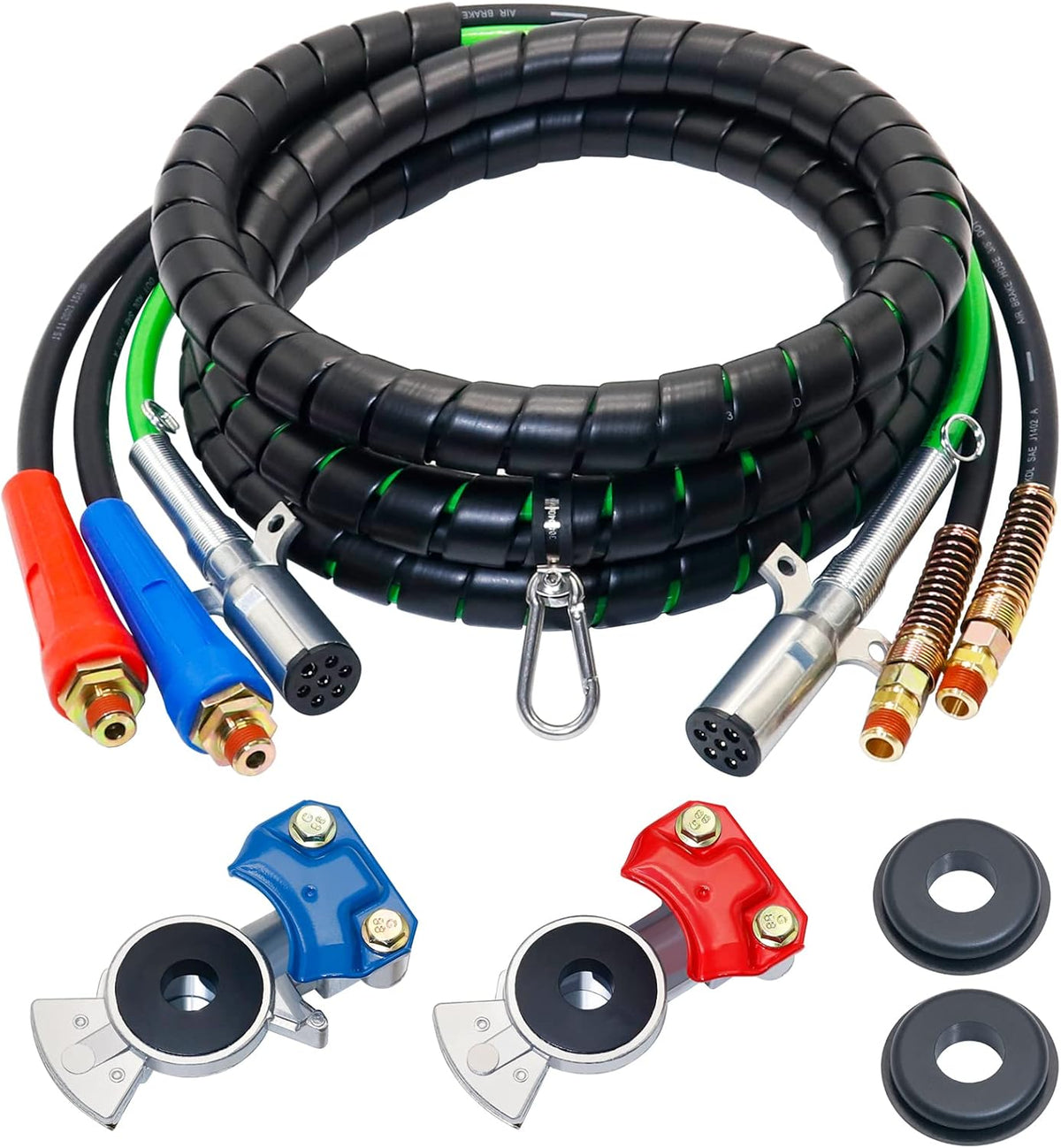 15 Ft 3 in 1 7 Way ABS Electrical Cable & Rubber Air Line Hose Assembly with Aluminum GladHands E126643