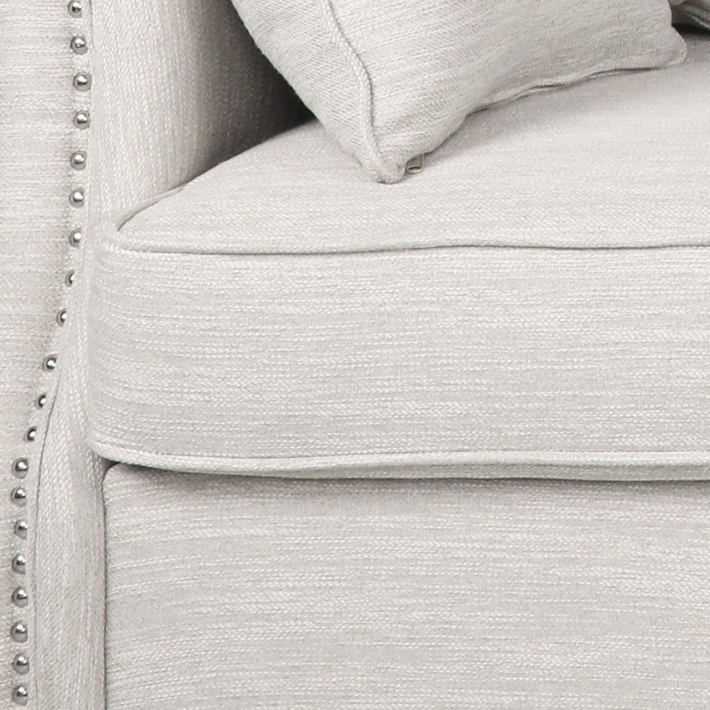 Beige and Dark Brown Fabric 3 Seater Sofa with Nailhead Trim E5387