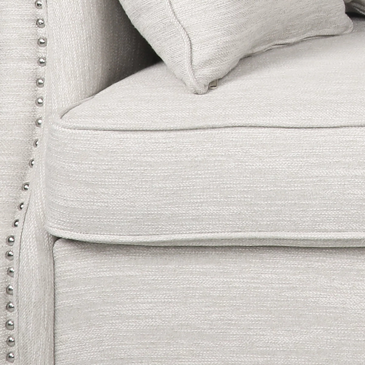 Beige and Dark Brown Fabric 3 Seater Sofa with Nailhead Trim E5387