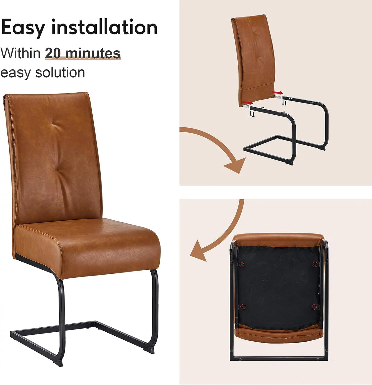 High Back Dining Chairs Set of 2 Brown V5449