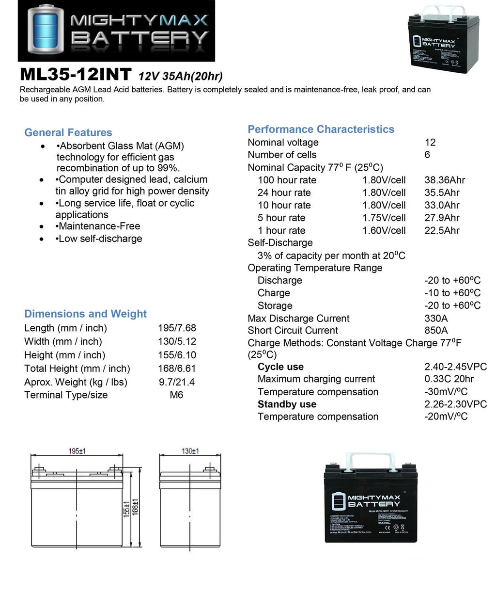 12V 35AH SLA Battery 2 Pack M447779