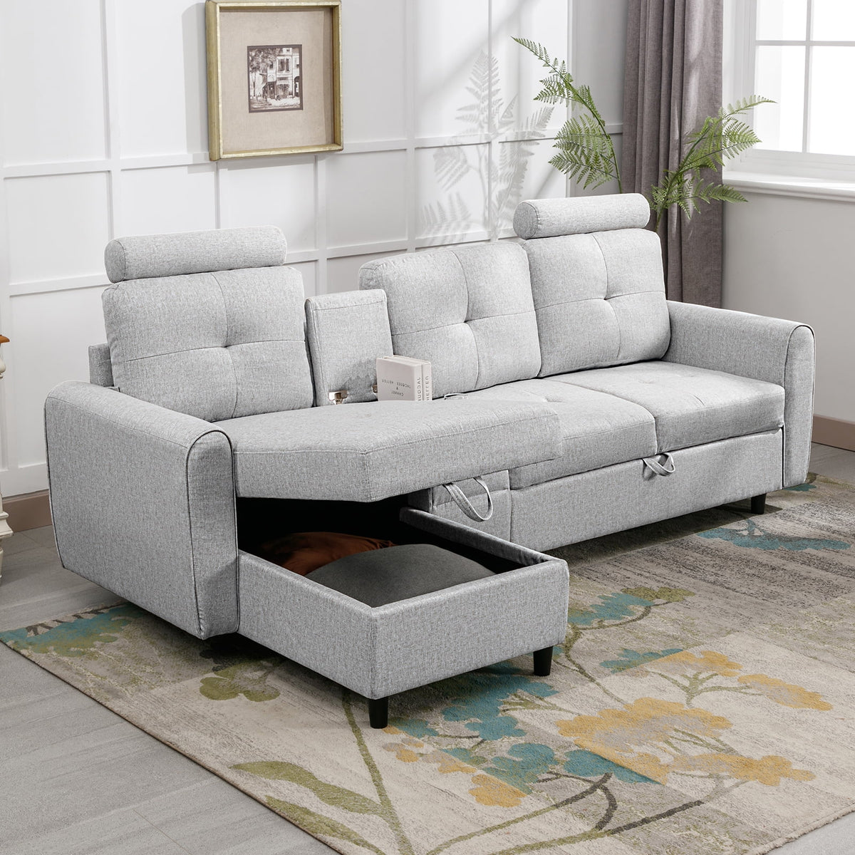 Convertible Sectional Sofa Couch with Reversible Storage Chaise F430652