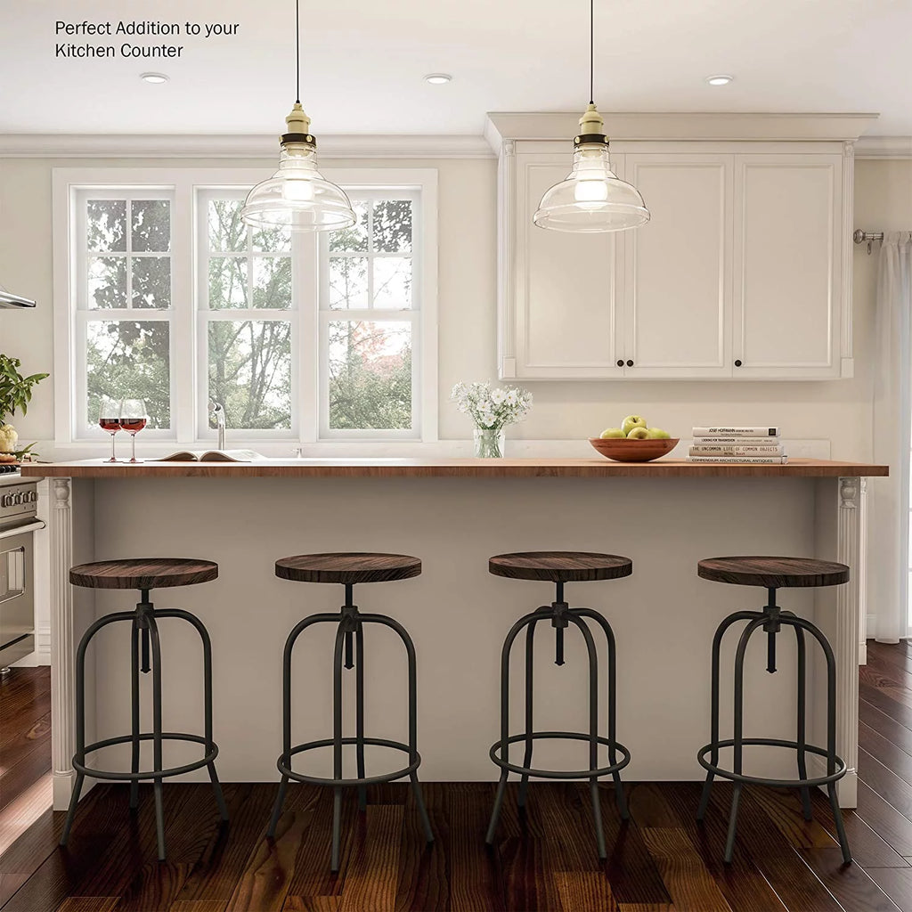 Swivel Adjustable Backless Bar or Counter Height Metal Stool with Elm Wood Seat J2864