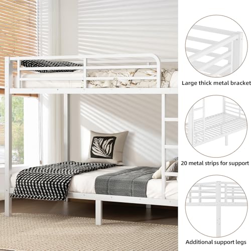 Twin XL Over Twin XL Black Metal Bunk Bed Frame with Ladder & Guardrail D5498
