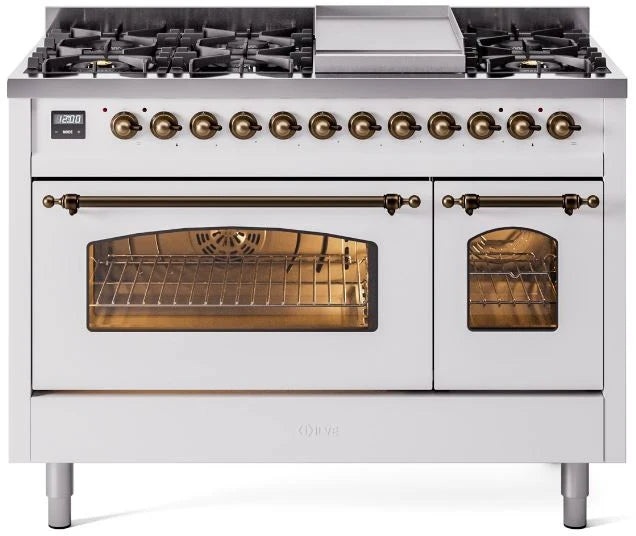 48 Dual Fuel Propane Gas Range White Bronze Trim B490