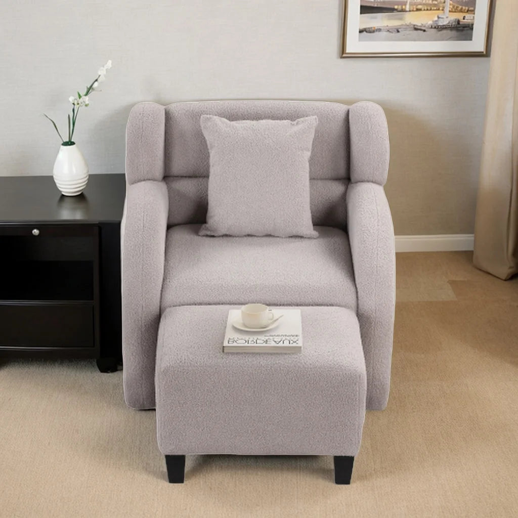 Grey Teddy Short Plush Swivel Accent Chair with Ottoman D946322