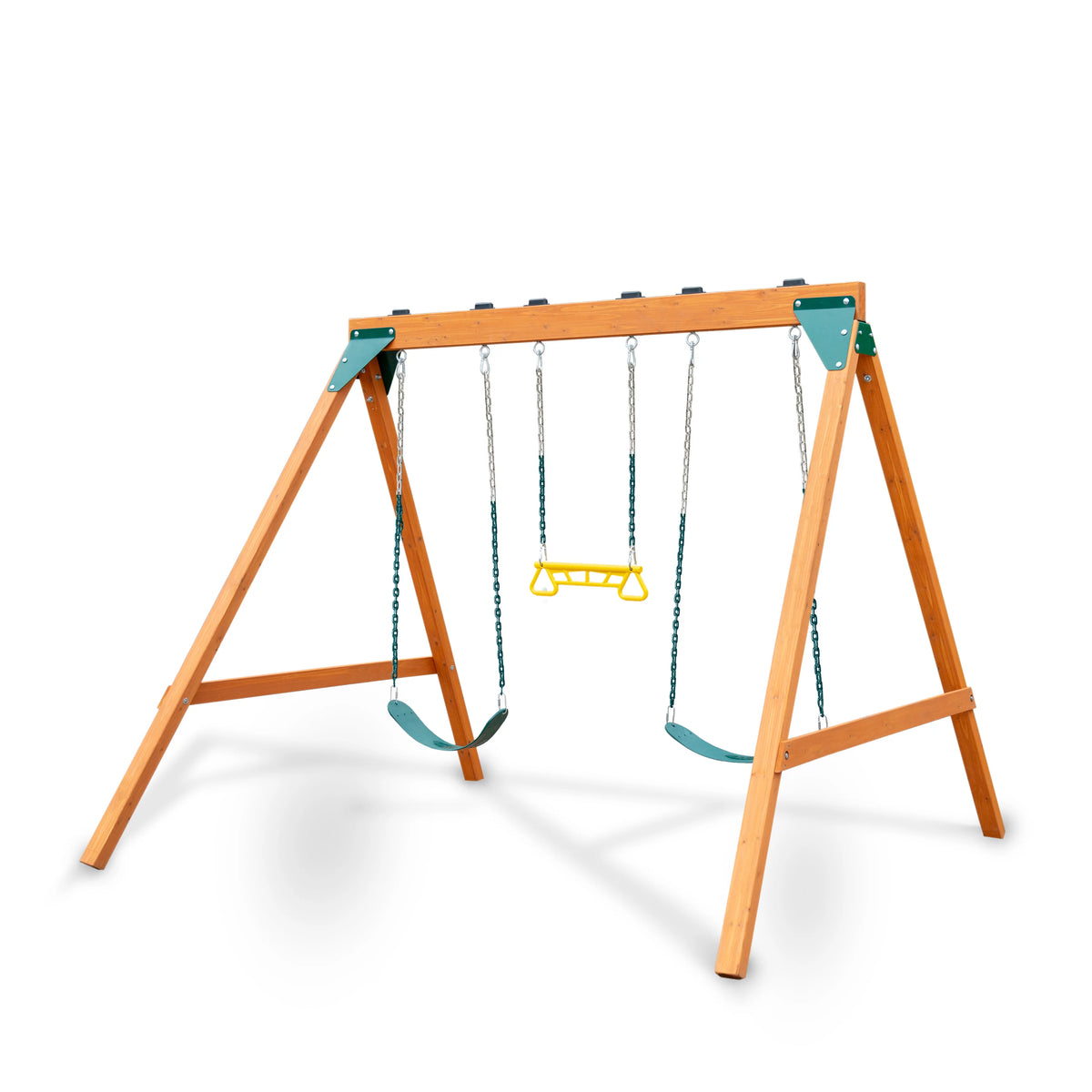 Wooden Swing Set with Two Swings and a Trapeze Y6600