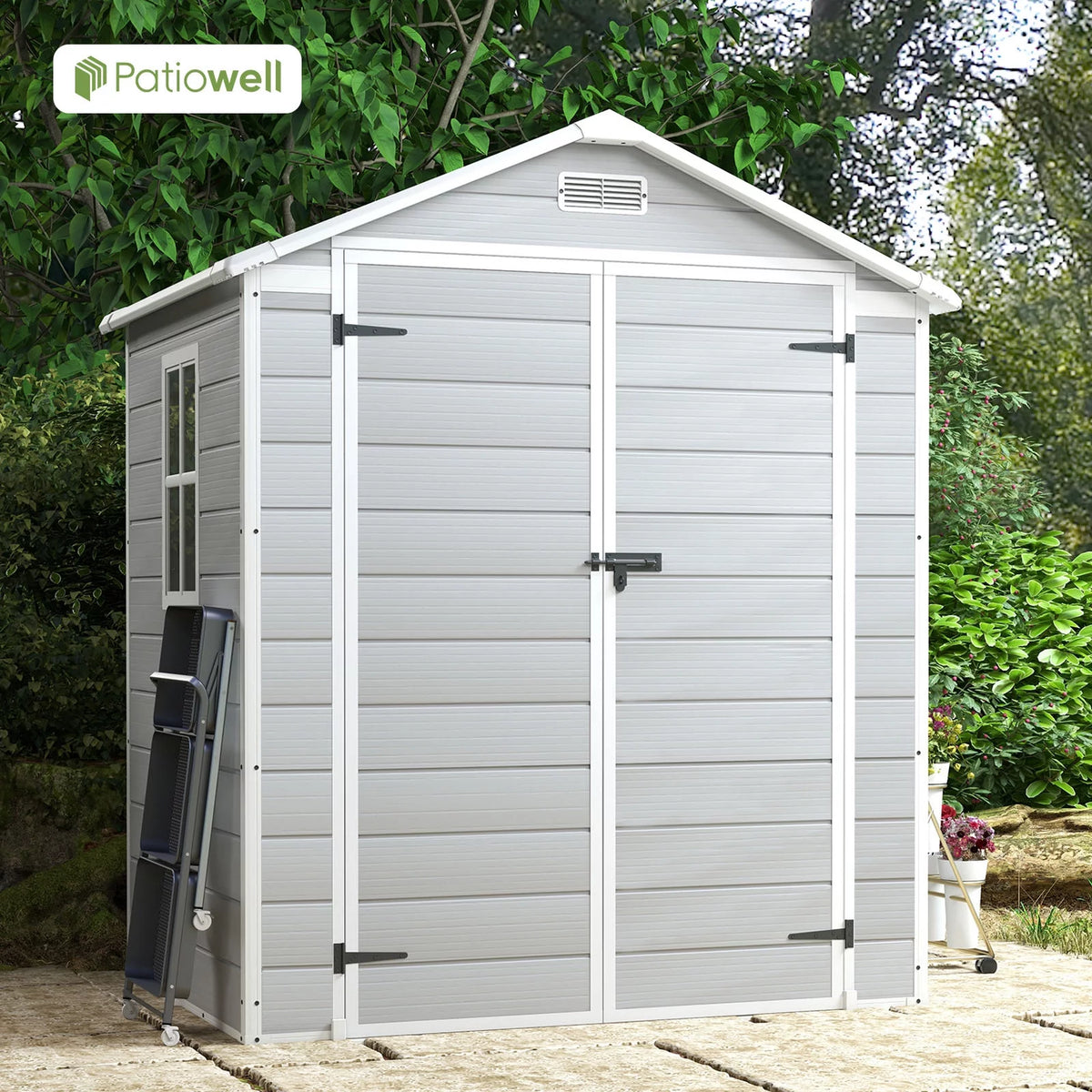 6x4 Resin Outdoor Storage Shed Grey & White H58157