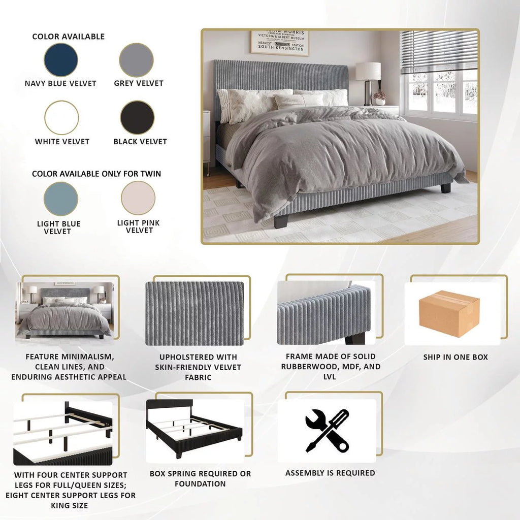 Black Velvet Upholstered Full Bed W7338