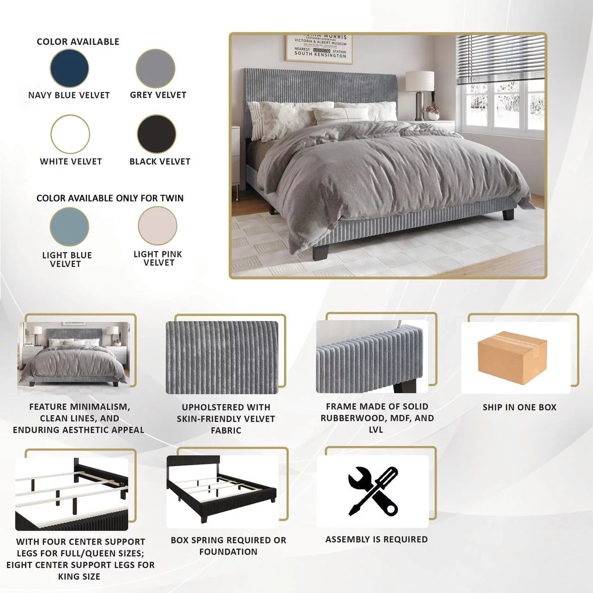 Black Velvet Upholstered Full Bed W7338