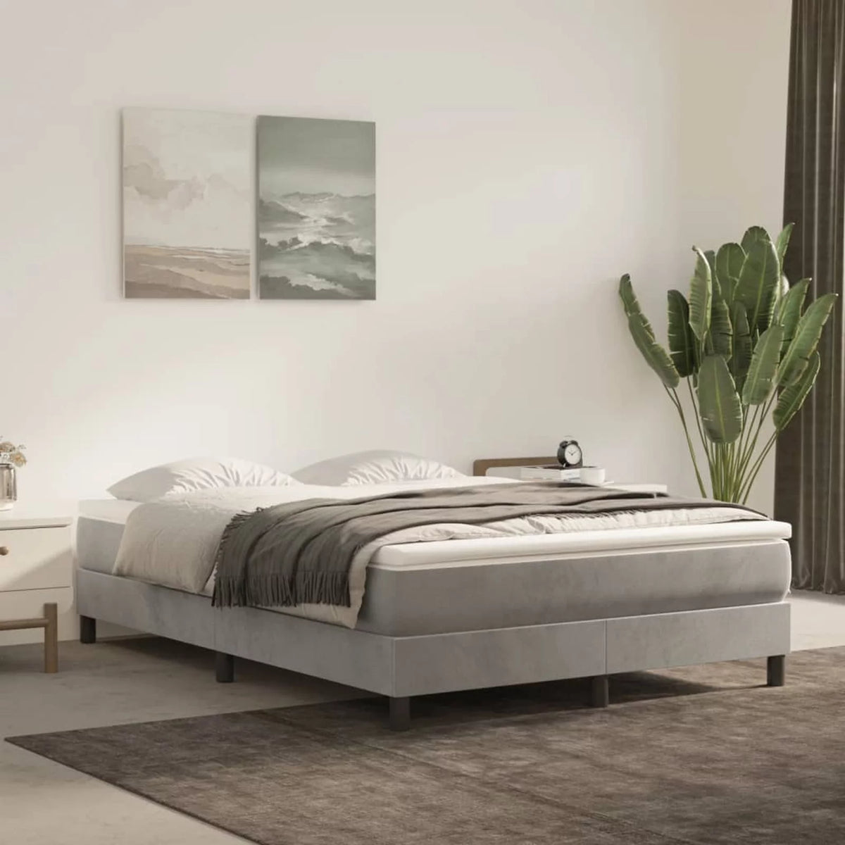 Queen Size Velvet Platform Bed Frame with Wooden Slat Support A1044