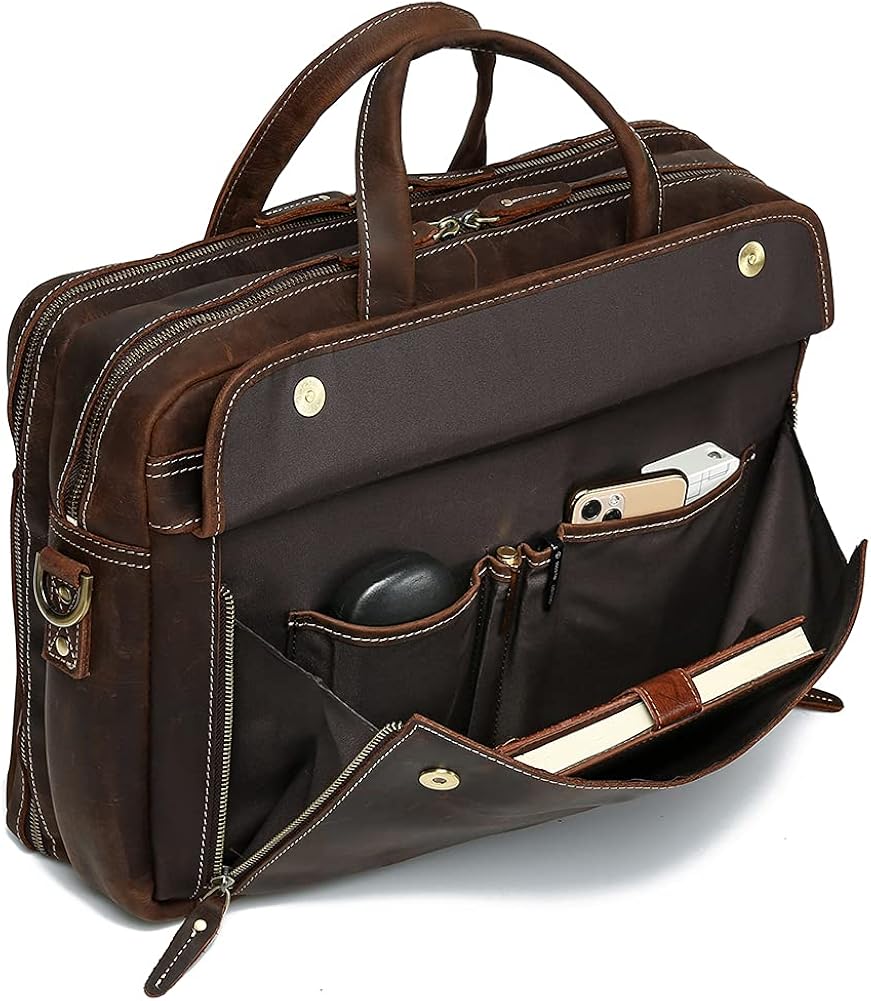 Vintage Genuine Leather 17 inch Laptop Briefcase E9803