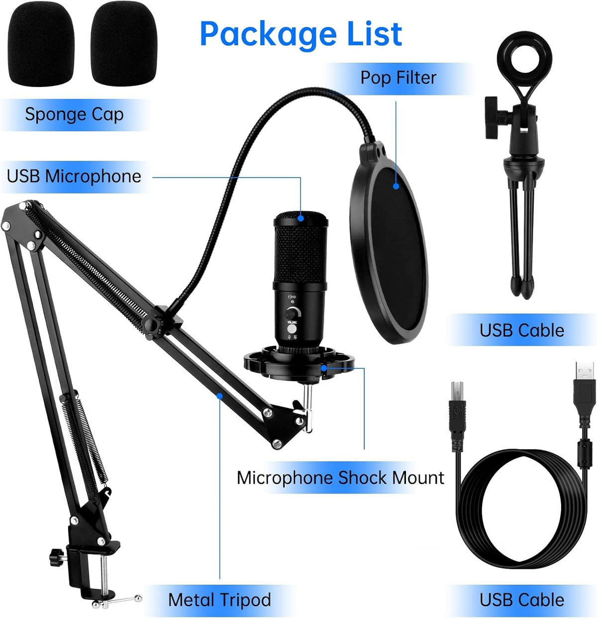 USB Microphone Kit with Stand and Boom Arm Pack of 2 B469