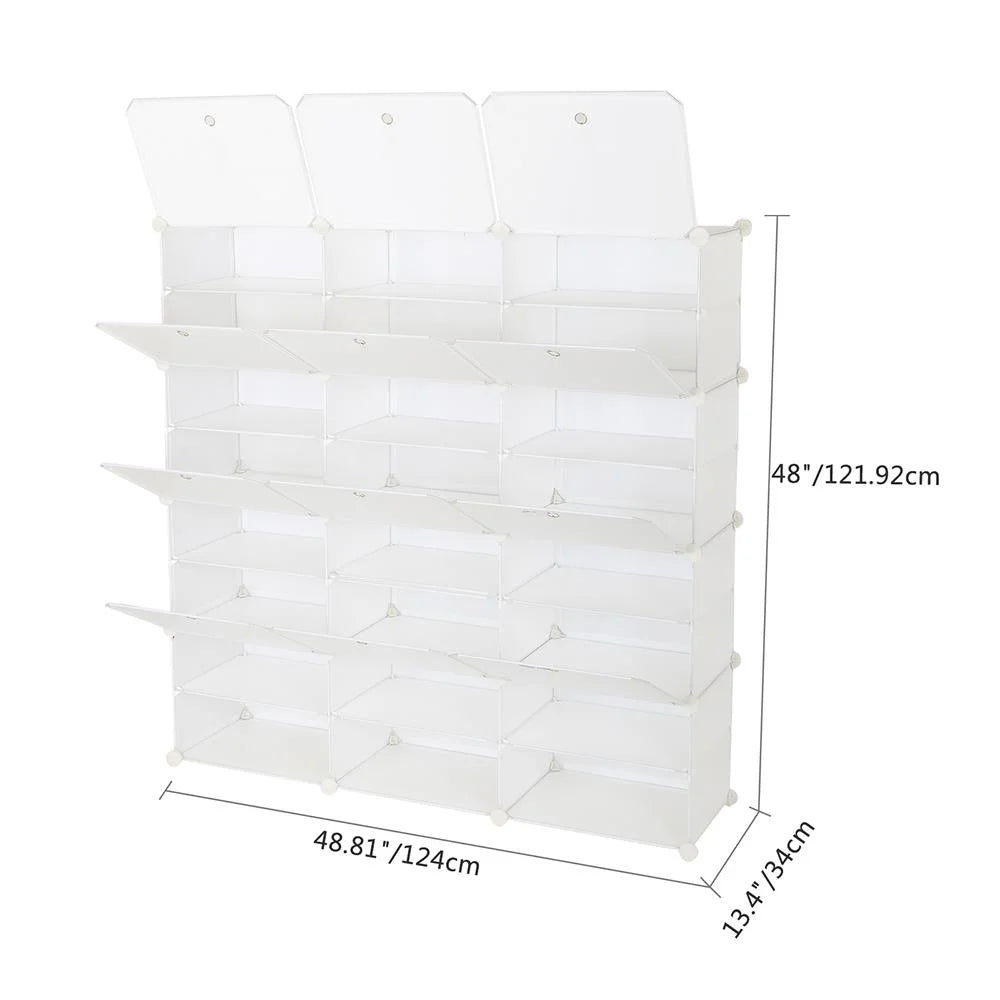 12 Cubes Stackable Shoe Storage Cabinet 8 Tiers White K32778
