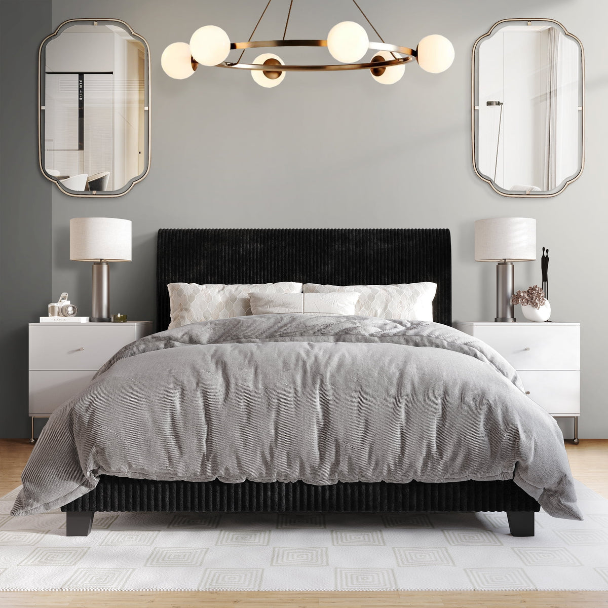 Black Velvet Upholstered Full Bed W7338