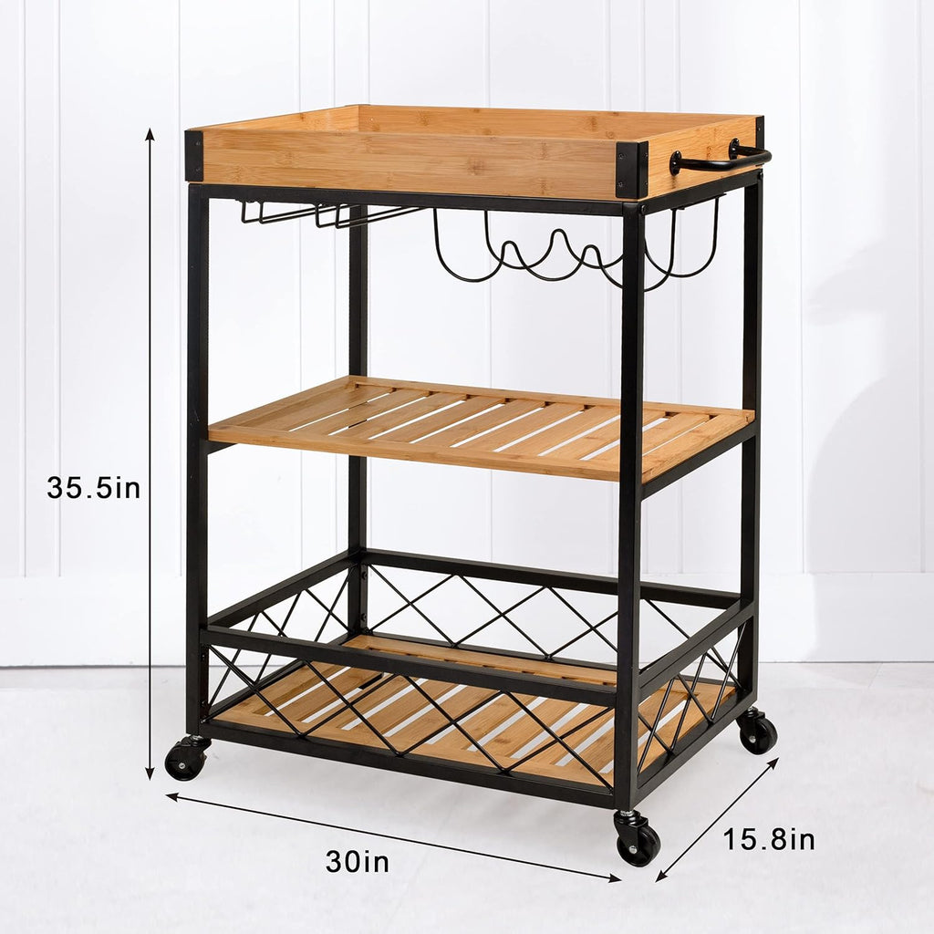 Bamboo Kitchen Cart with Mesh Shelves X581