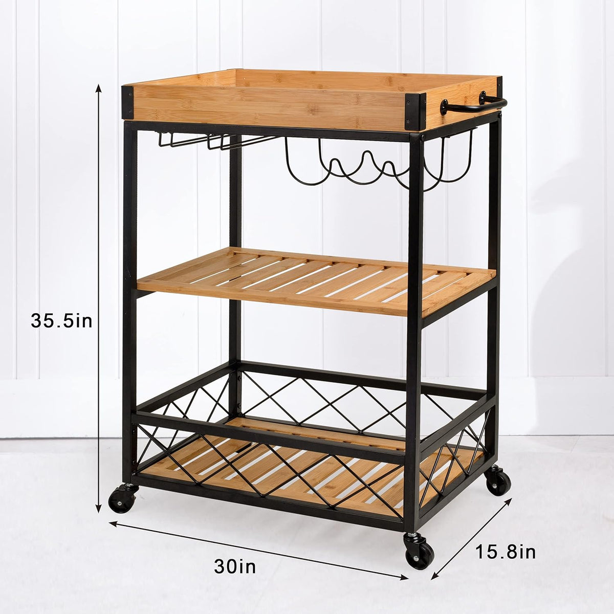 Bamboo Kitchen Cart with Mesh Shelves X581