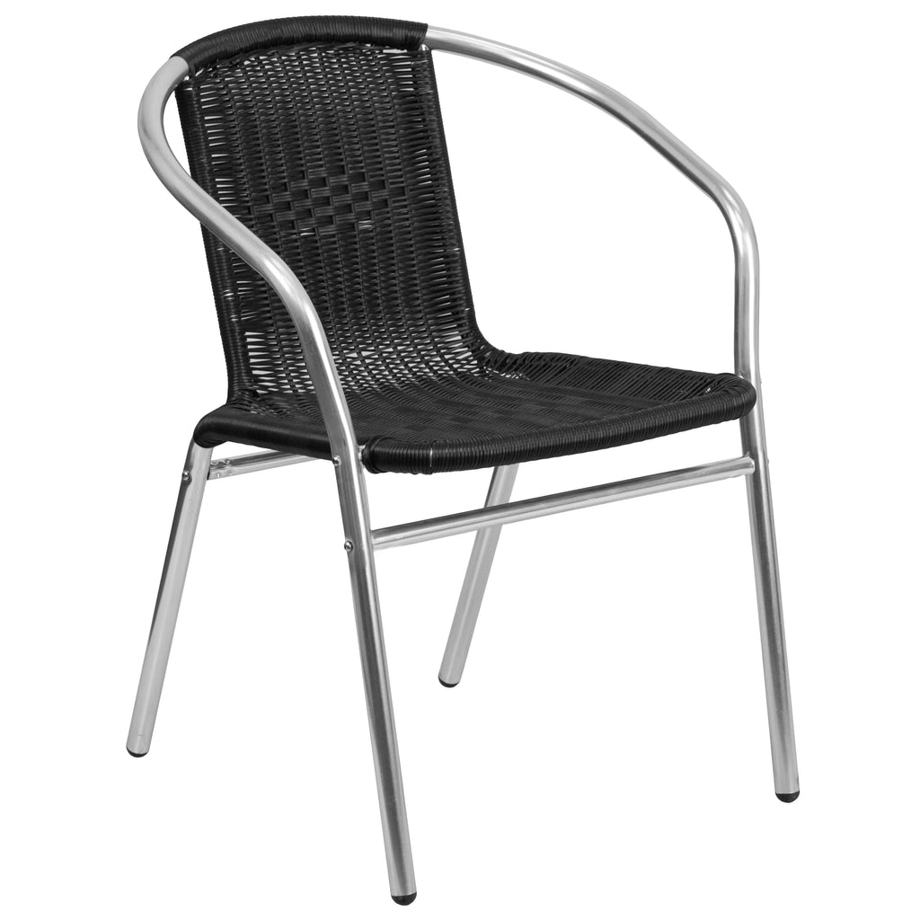 27.5'' Square Aluminum Table Set with 2 Black Rattan Chairs S10717
