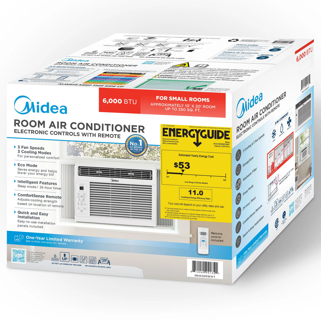 6,000 BTU 115V Window Air Conditioner with Remote, up to 250 sq ft, White O197213