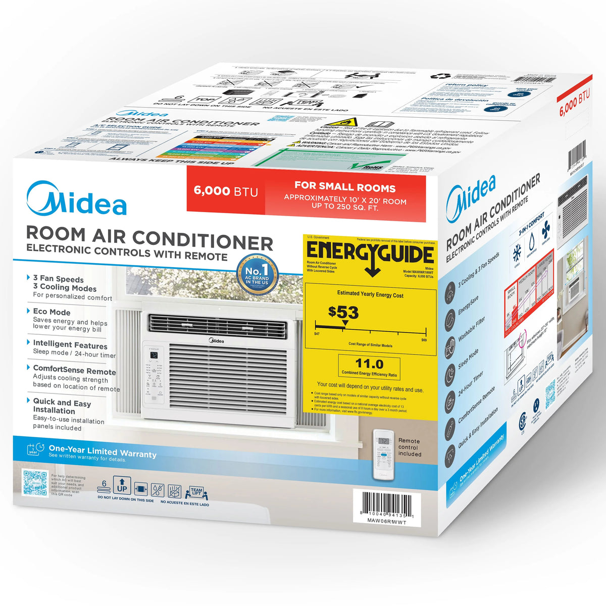 6,000 BTU 115V Window Air Conditioner with Remote, up to 250 sq ft, White O197213