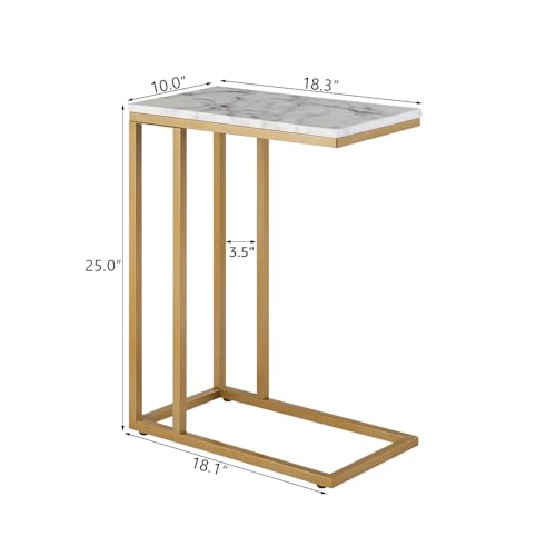 C-Shape Faux Marble Side Table with Metal Frame L313