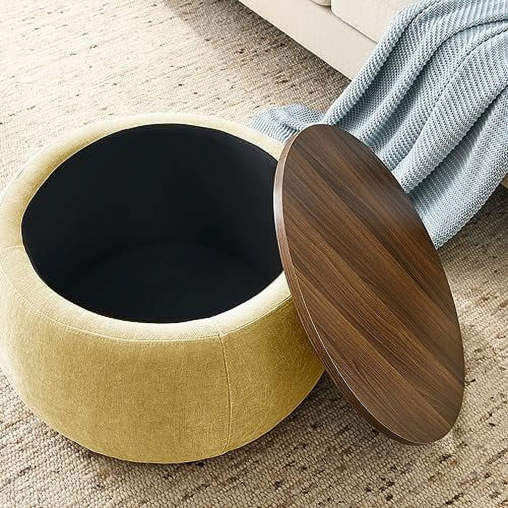 Light Gray Round Ottoman with Wooden Lid R756720
