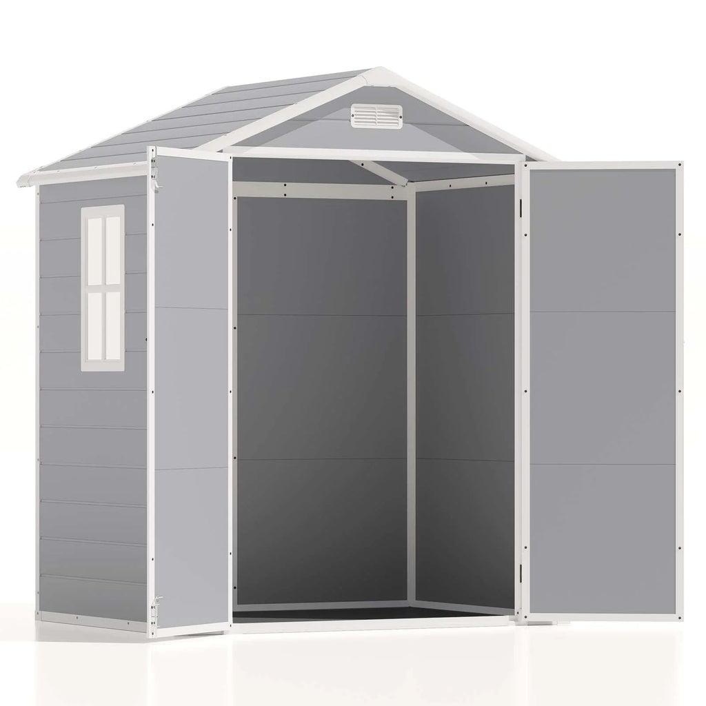 6x4 Resin Outdoor Storage Shed Grey & White H58157