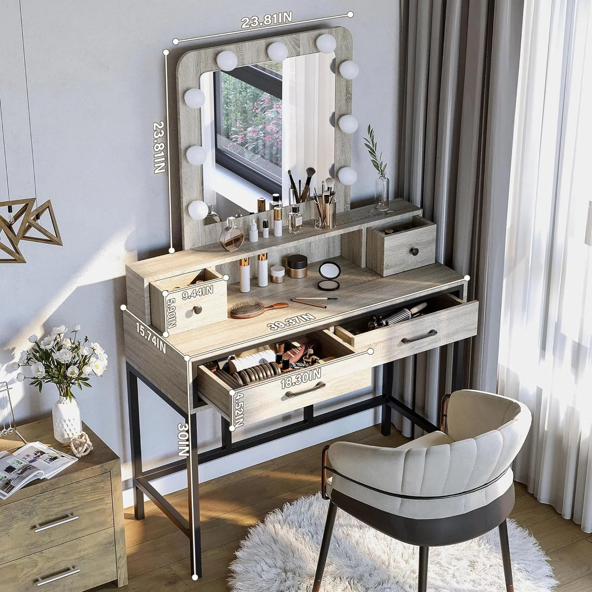 Grey Makeup Vanity Table with 4 Drawers Y560
