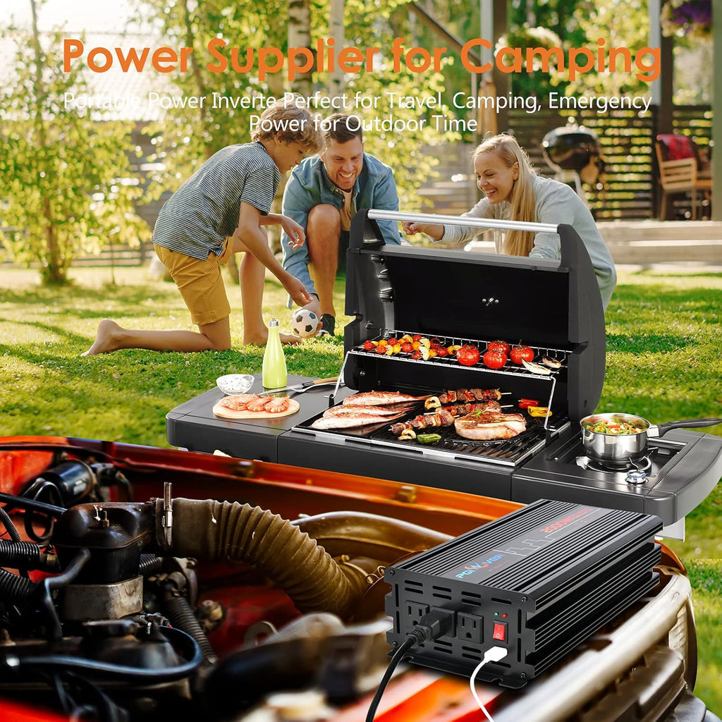 2000W Power Inverter DC 12V to AC 110V with Triple AC Outlets 1 USB Port L6462