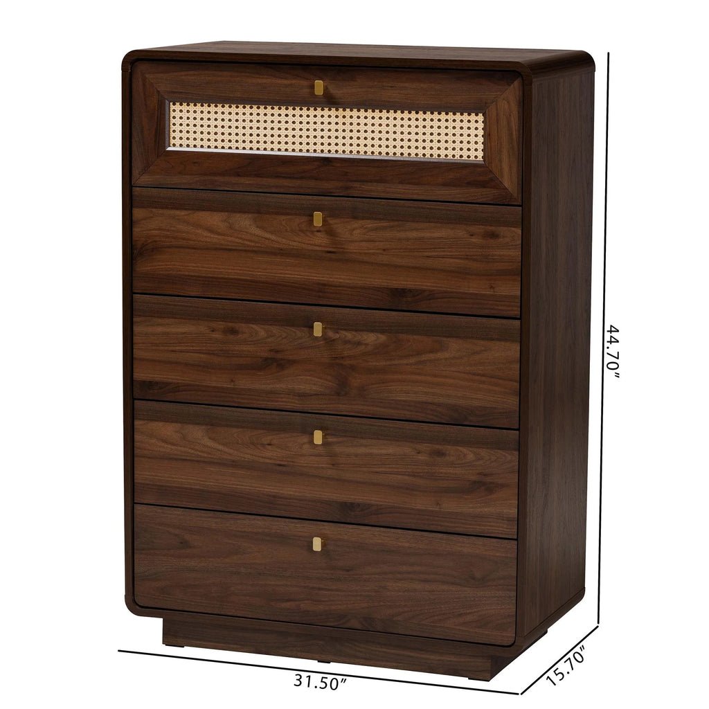 5 Drawer Walnut Brown Chest Y660