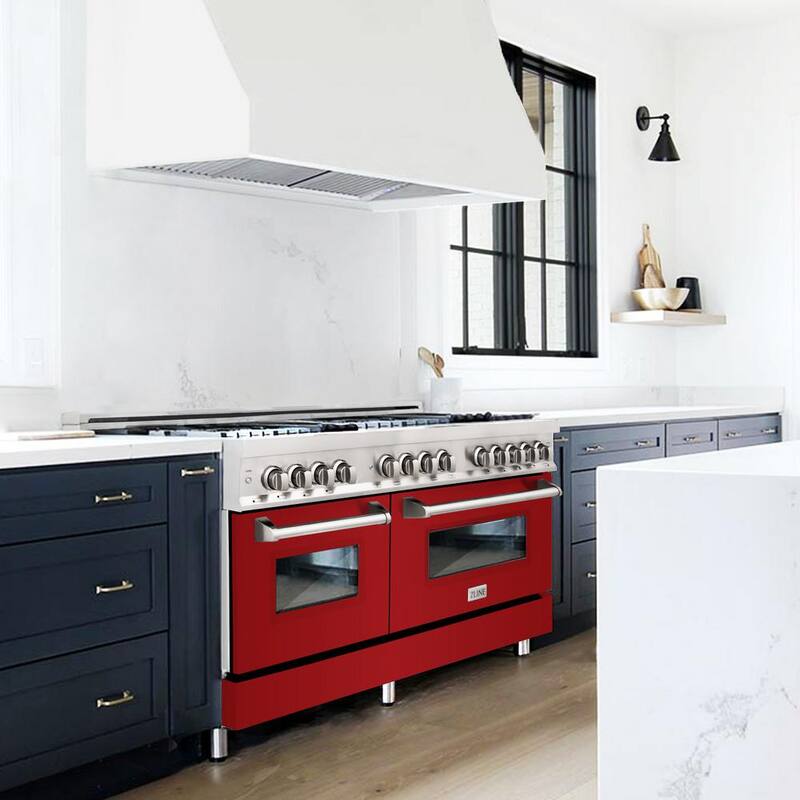 9-Burner Double Oven Dual Fuel Range with Red Gloss Door N84919
