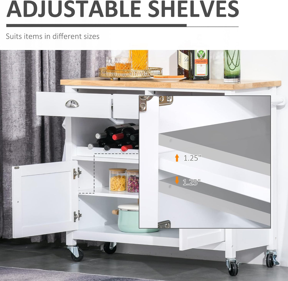 White Rolling Kitchen Island Cart with Drawer Z704141