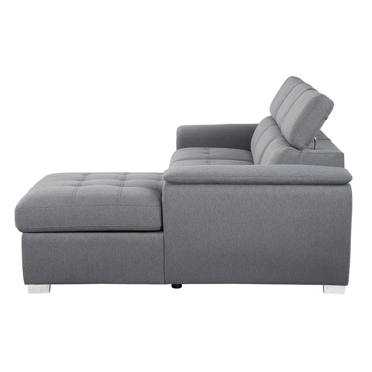 Gray 2-Piece Fabric Sectional with Pull-Out Bed N3457